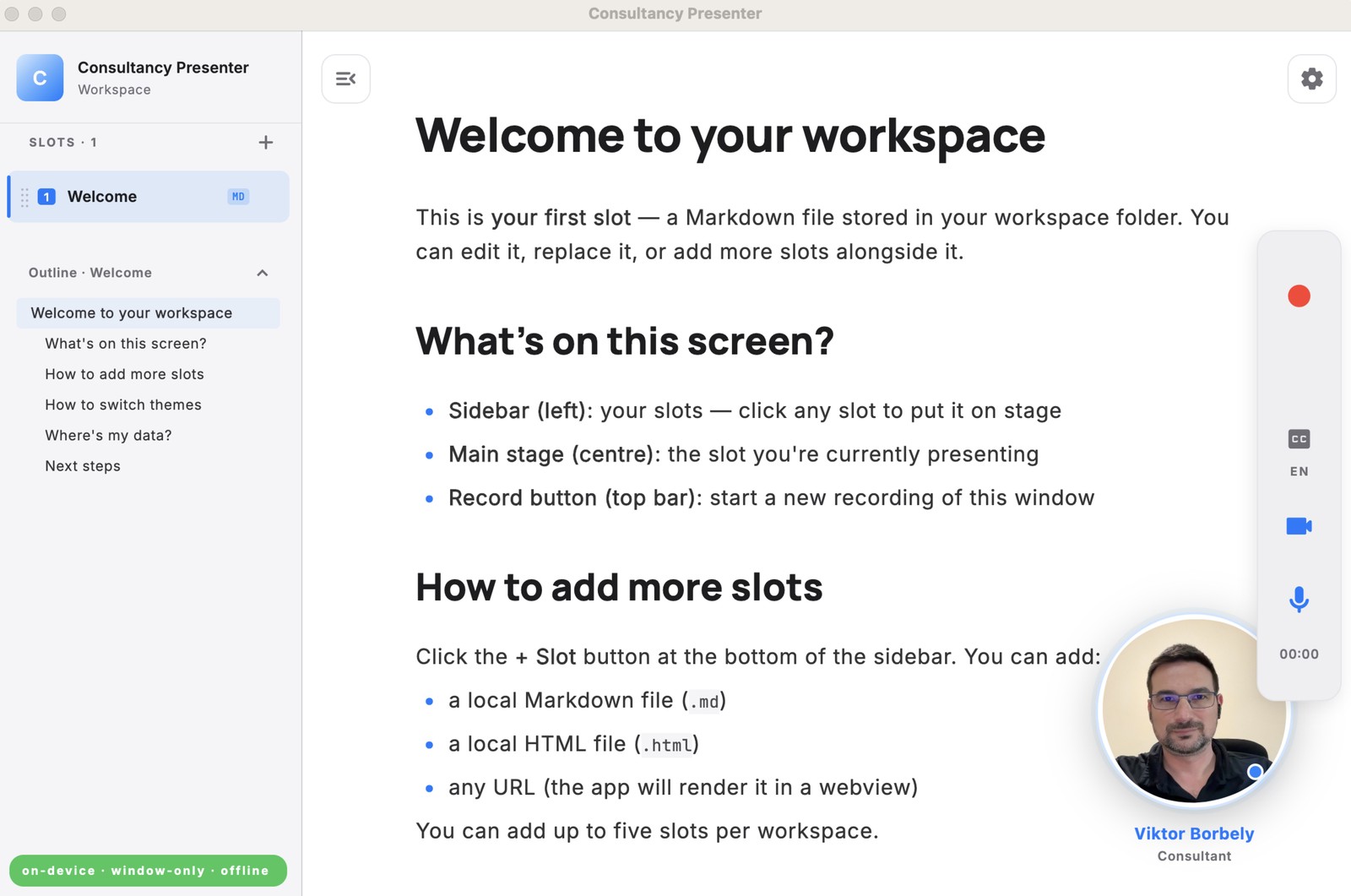 Consultancy Presenter képernyő képek